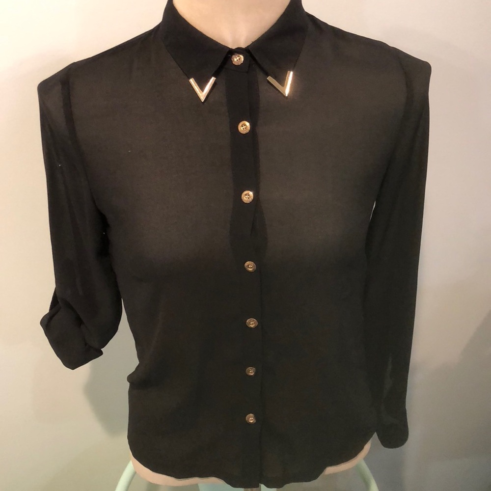 Black Button Up w/detailed collar
